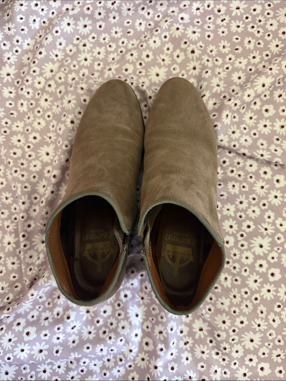 Crown Vintage Taupe Suede Ankle Booties with Side Zip